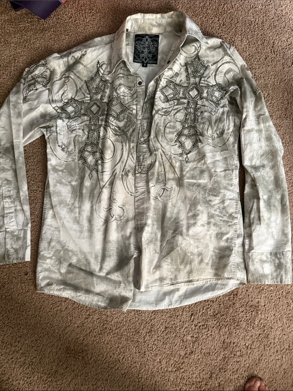Roar Silver Gray Embellished Men's Button-Down Shirt